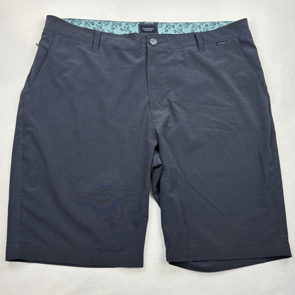 7Diamonds Performance Golf Shorts Mens 36 Navy Blue Stretch Flat Front Chino